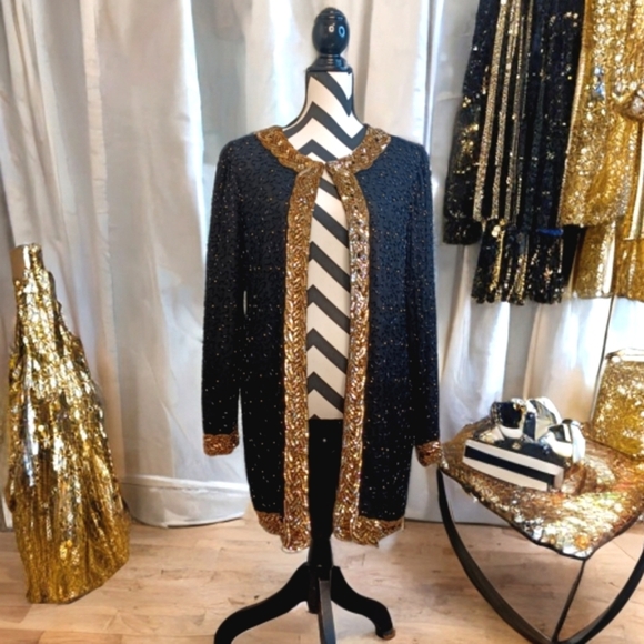 Vintage 100% Silk Beaded Sequin Old Money Country Club Glam Gala Evening Jacket - Picture 1 of 16